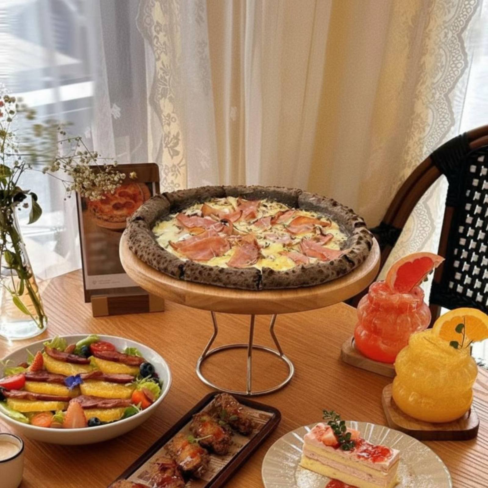 Display Risers Set - Pizza Stand Retro Design Ronde serveerschaal