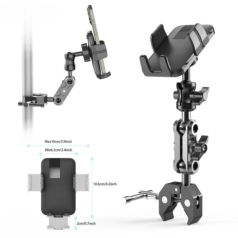 Pop Display Shelf - Telefoonhouder met superklem voor loopband/spinfiets/kinderwagen/rolstoel/golfkar/stokken/muziekstandaard/stationaire fiets/stuur